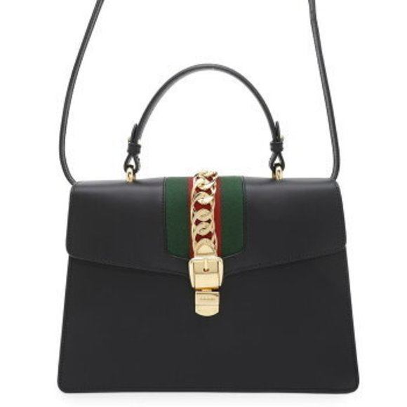 Gucci Sherry Sylvie Leather Chain Shoulder Bag Black - Picture 1 of 8